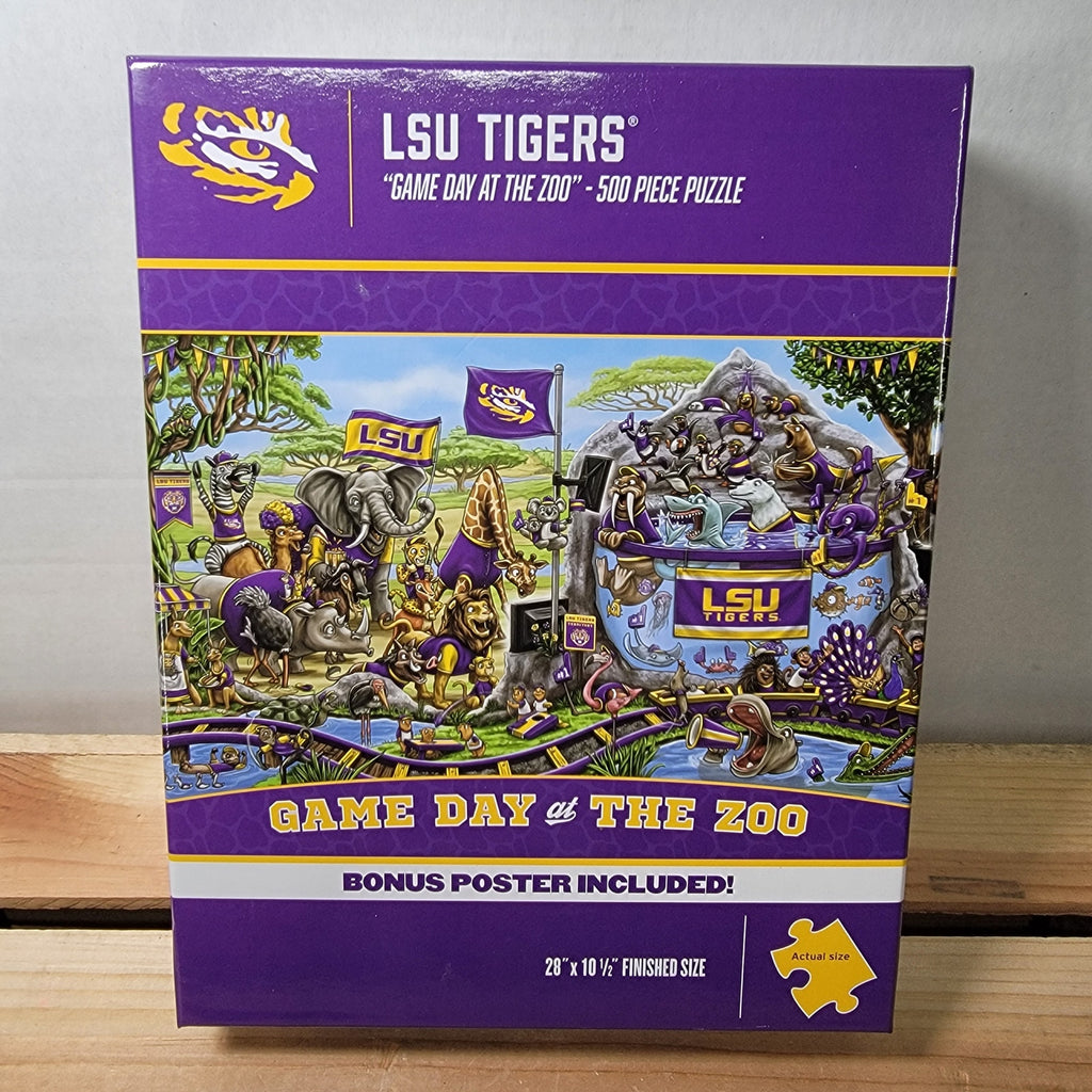 LSU Tigers 500 Pc Puzzle + Bonus Poster "Game Day At The Zoo"