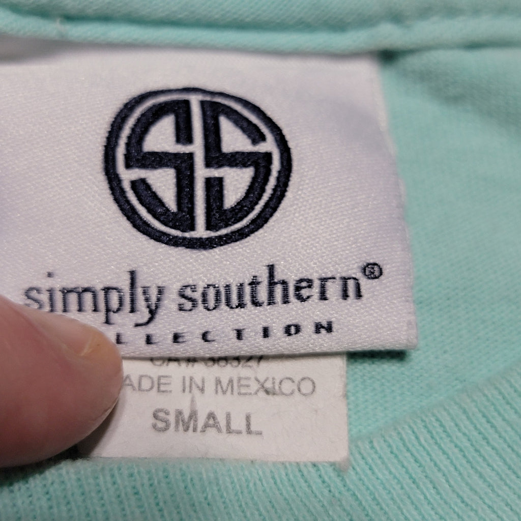 Simply Southern LS Teal Tee "Stamps Of The South" - Size Small