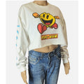 Pac-Man LS White Crop Tee "Power Up!" Sleeve - Size Large
