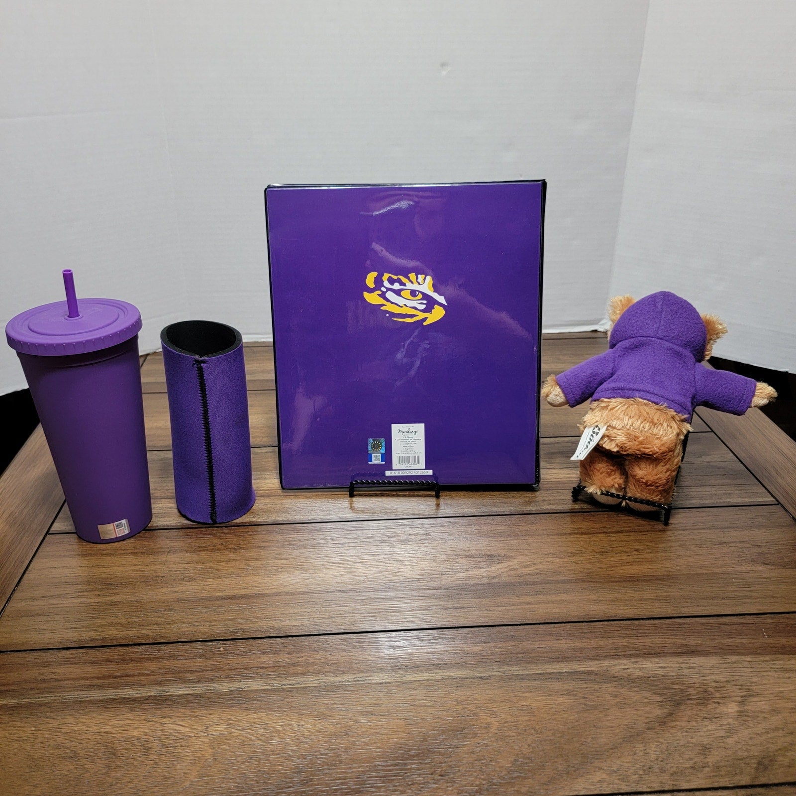 4Pc LSU Tigers Fan Pack: Binder, Plush, Tumbler & Tall Koozie
