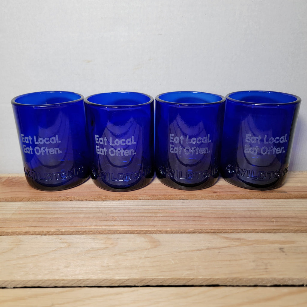 Set of 4 Cobalt Blue "Wild Tonic" Glasses w/ Ben E. Keith Co Etched
