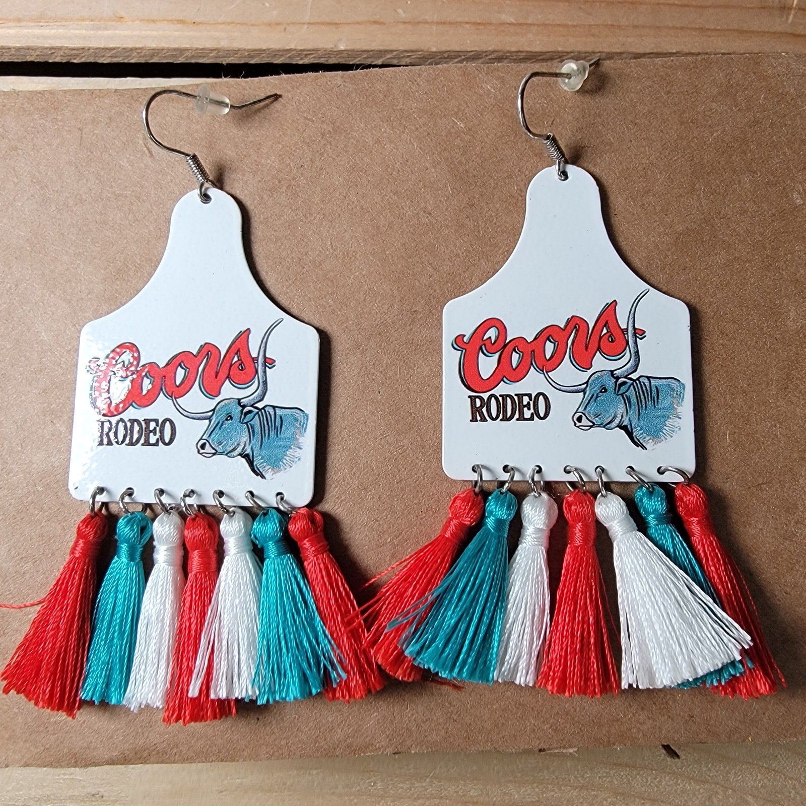 Coors Rodeo Paddle Earrings w/ Tassels