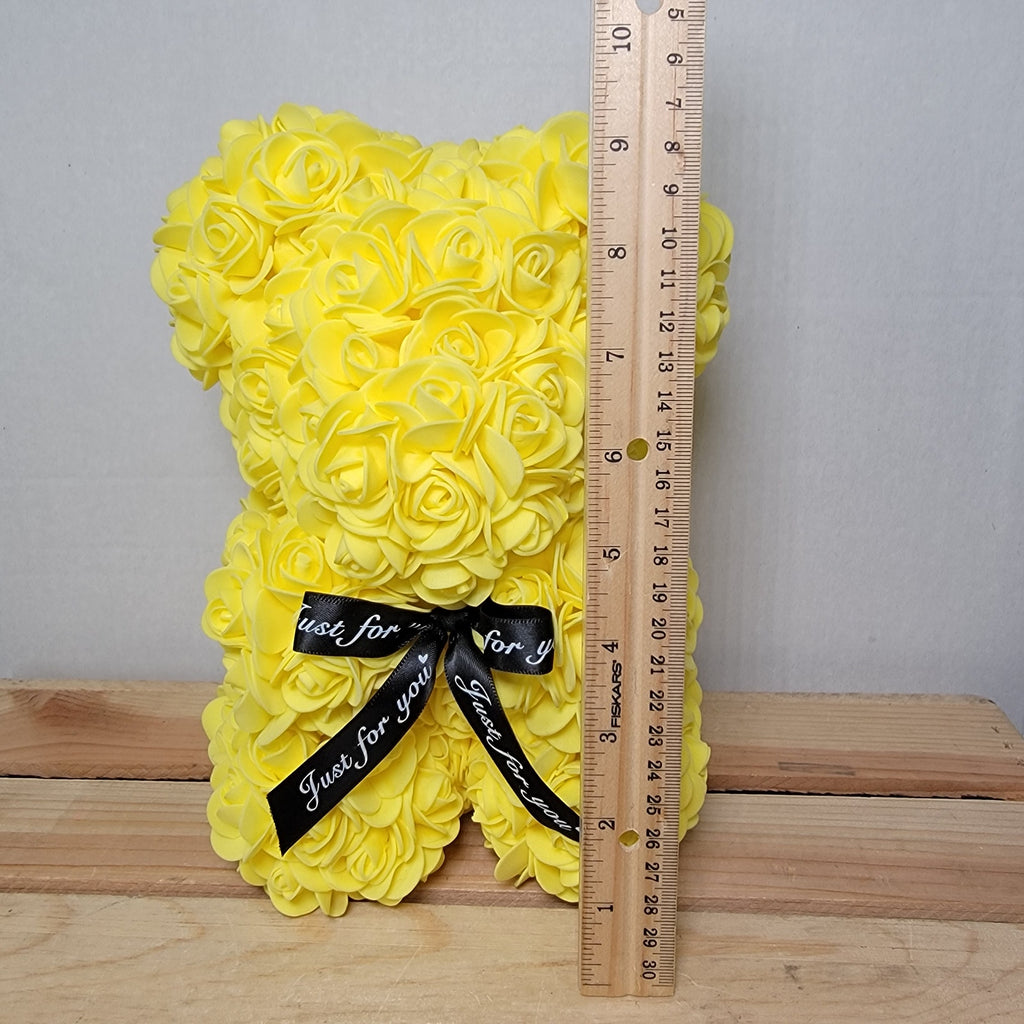 Yellow Foam Rose Teddy Bear w/ "Just For You" Ribbon
