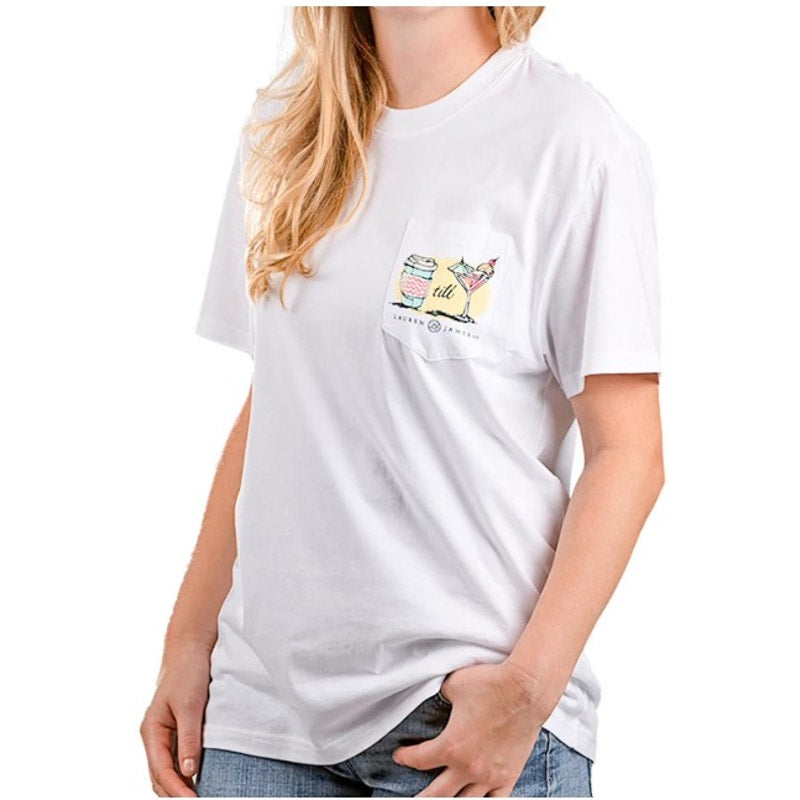 Lauren James Co White Tee - "Coffee Till Cocktails" - Size Large