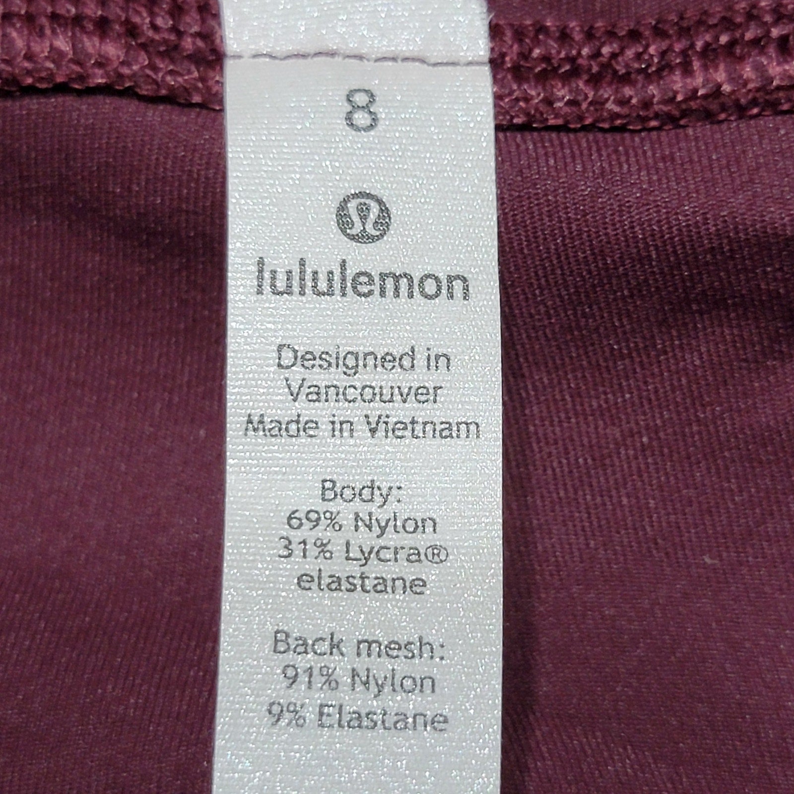 Lululemon Burgundy Leggings - Size 8
