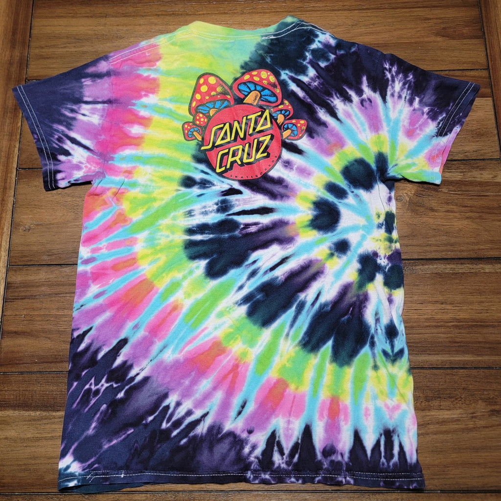 Santa Cruz Rainbow Tie-Dye Tee w/ Mushroom Logo - Size Small