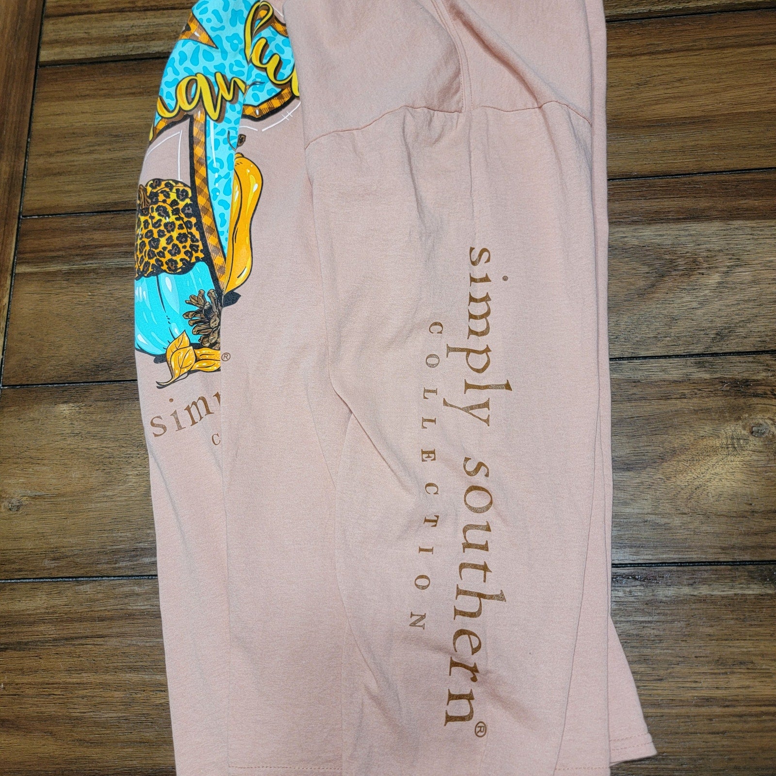 Simply Southern LS Peach Tee "Thankful-Grateful-Blessed" - Size Large
