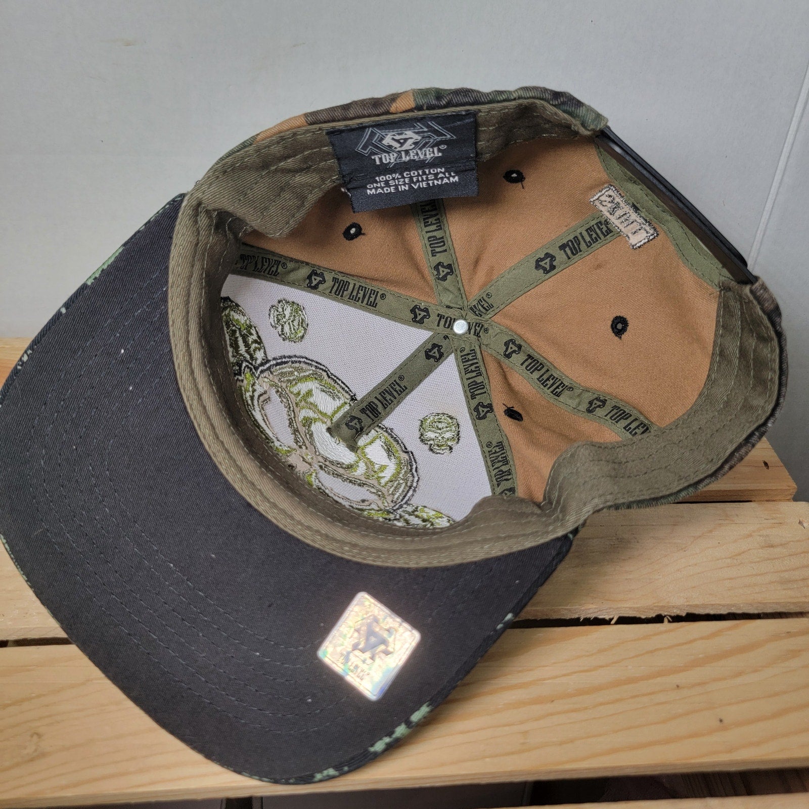 Top Level Green Camo Green Skull Snapback Ballcap