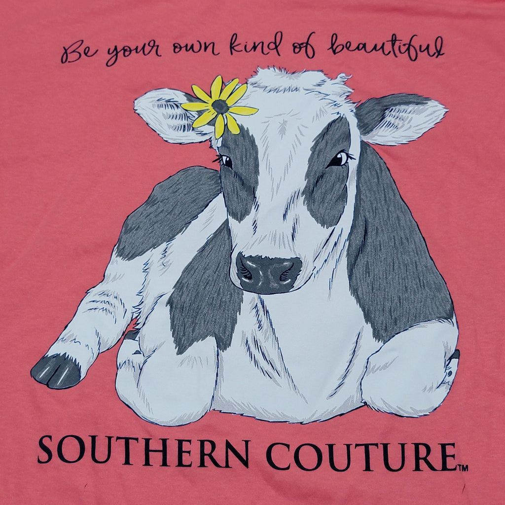 Southern Couture Coral Tee Cow "Be Your Own Kind Of Beautiful" -Size Medium NWT