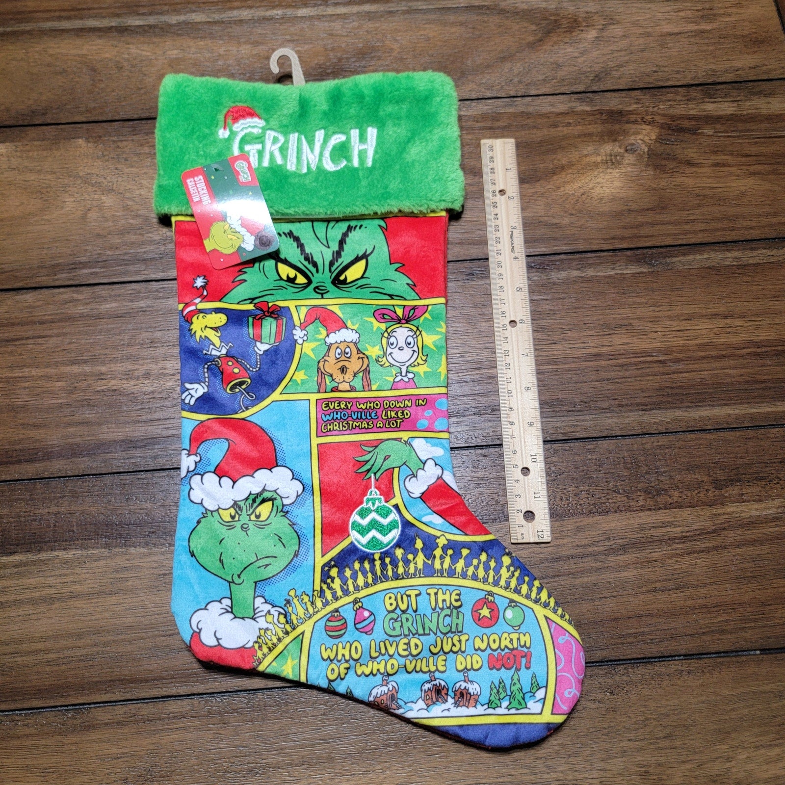 Grinch Comic Strip Style Christmas Stocking - NWT