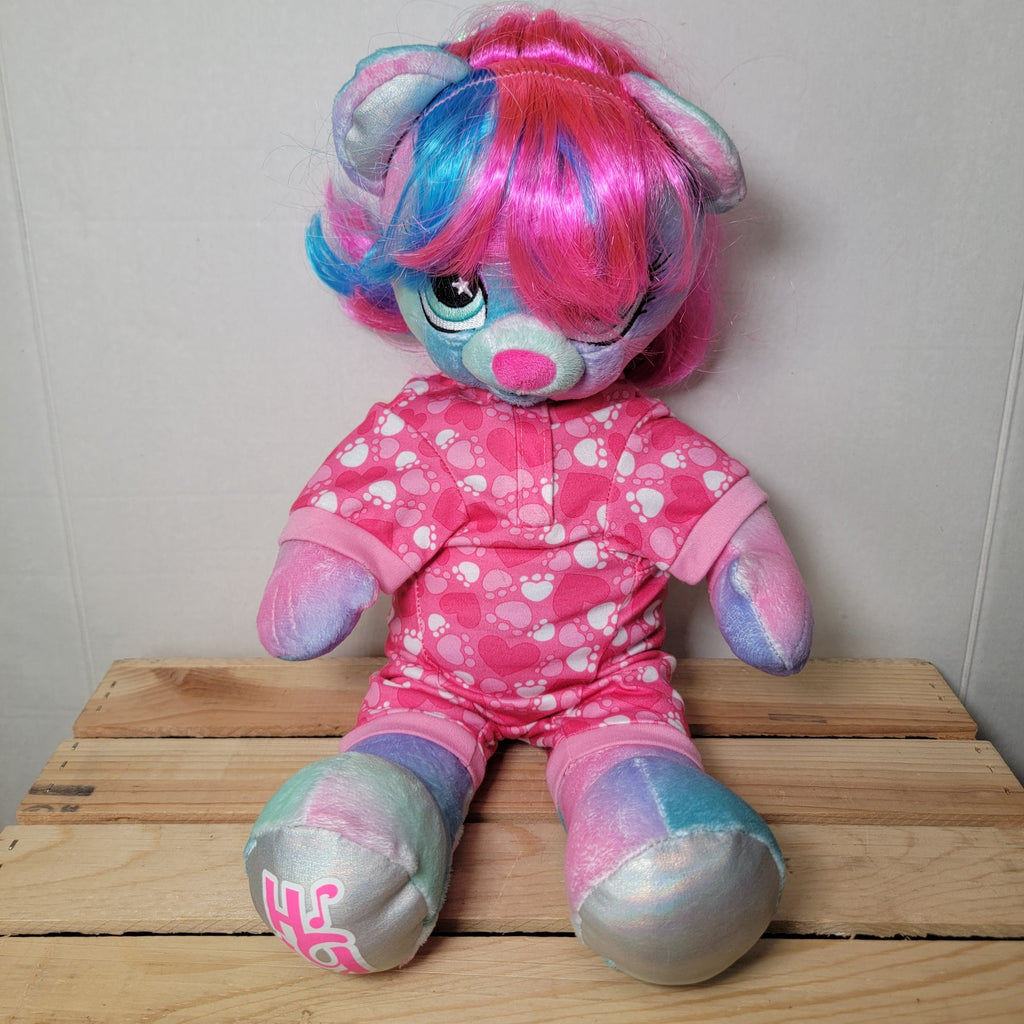 Build A Bear Honey Girls Viv Bear Plush in Pink Paw Pajamas