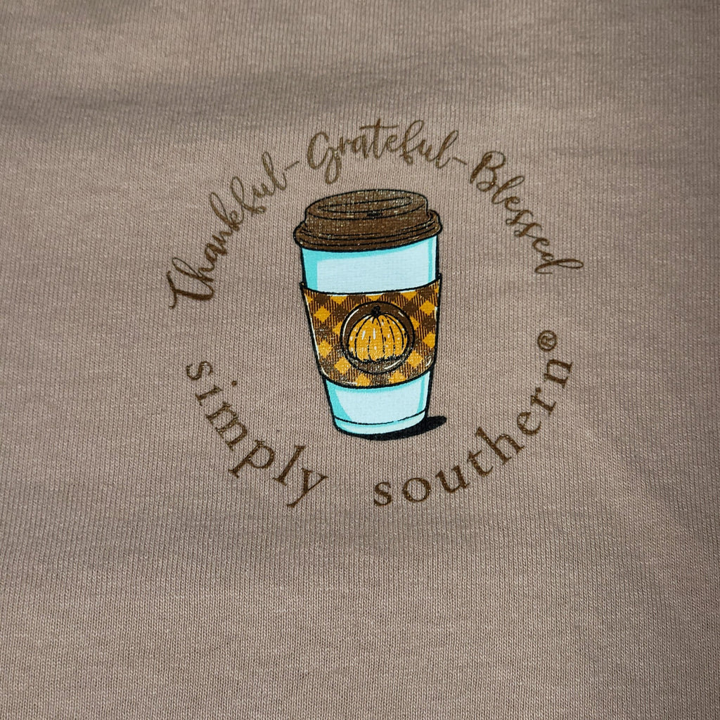Simply Southern LS Peach Tee "Thankful-Grateful-Blessed" - Size Large