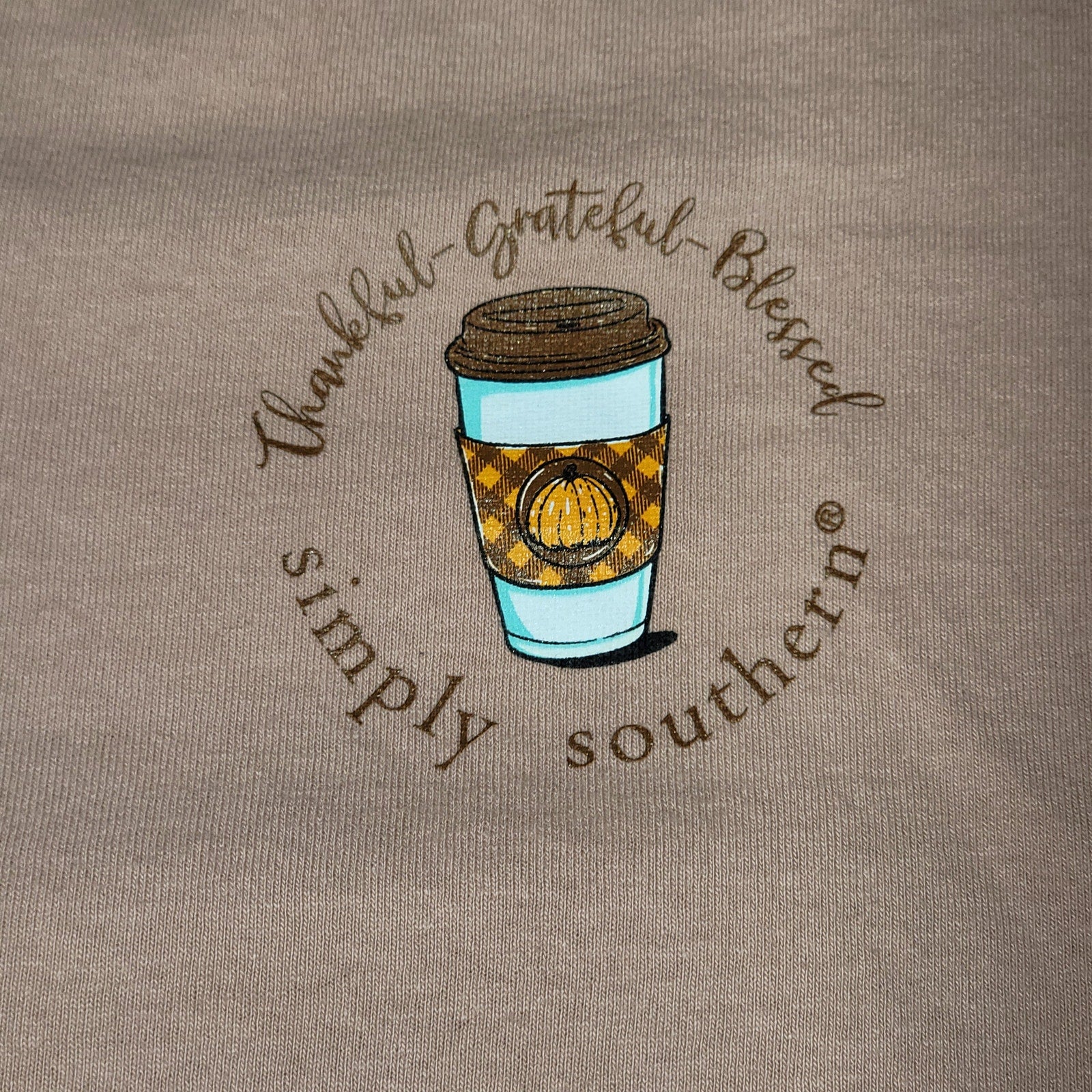 Simply Southern LS Peach Tee "Thankful-Grateful-Blessed" - Size Large
