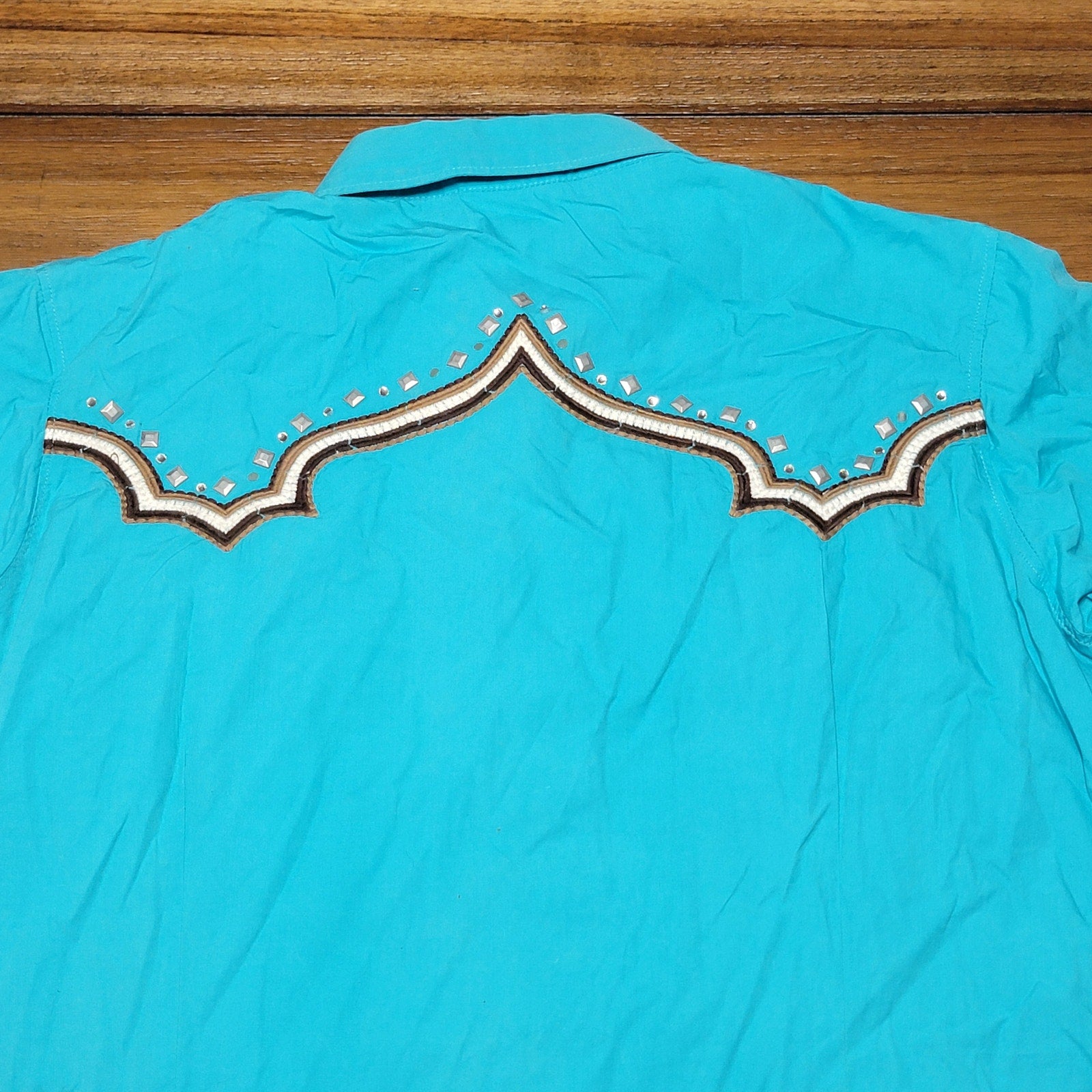 Ariat LS Pearl Snap Teal Fitted Western Shirt w/ Bling - Size XL