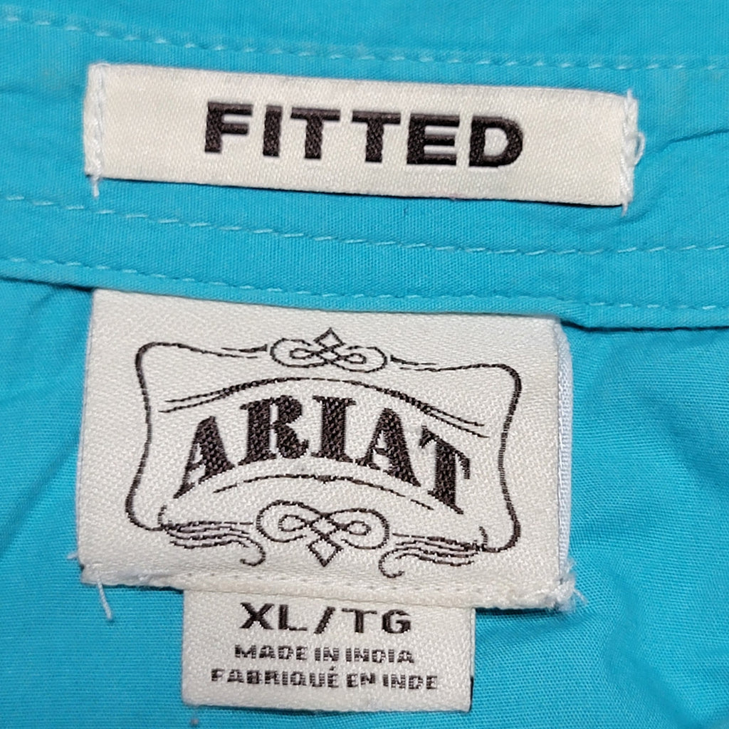 Ariat LS Pearl Snap Teal Fitted Western Shirt w/ Bling - Size XL