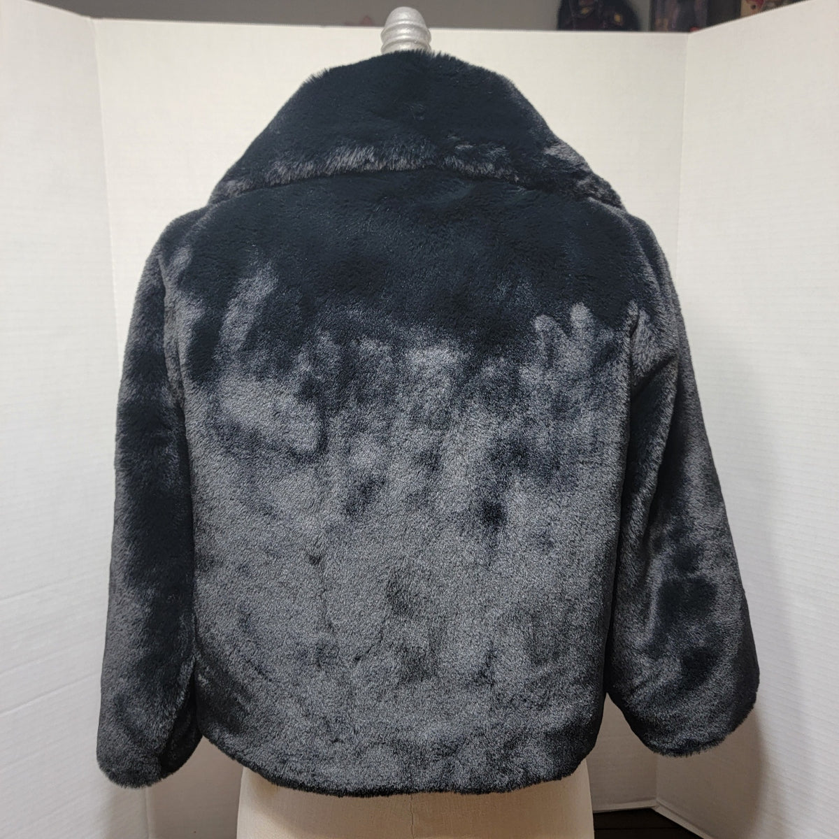 White House Black Market Black Faux Fur Crop Coat - Size Small