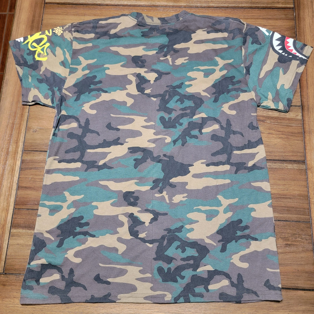 Fresh Laundry Green Camo Unisex Tee "Savage" Bear Shark Mouth - Size Large