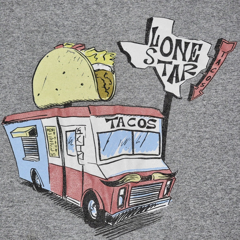 State Love Grey Unisex Tee "Lone Star Tacos" Taco Truck - Size Large