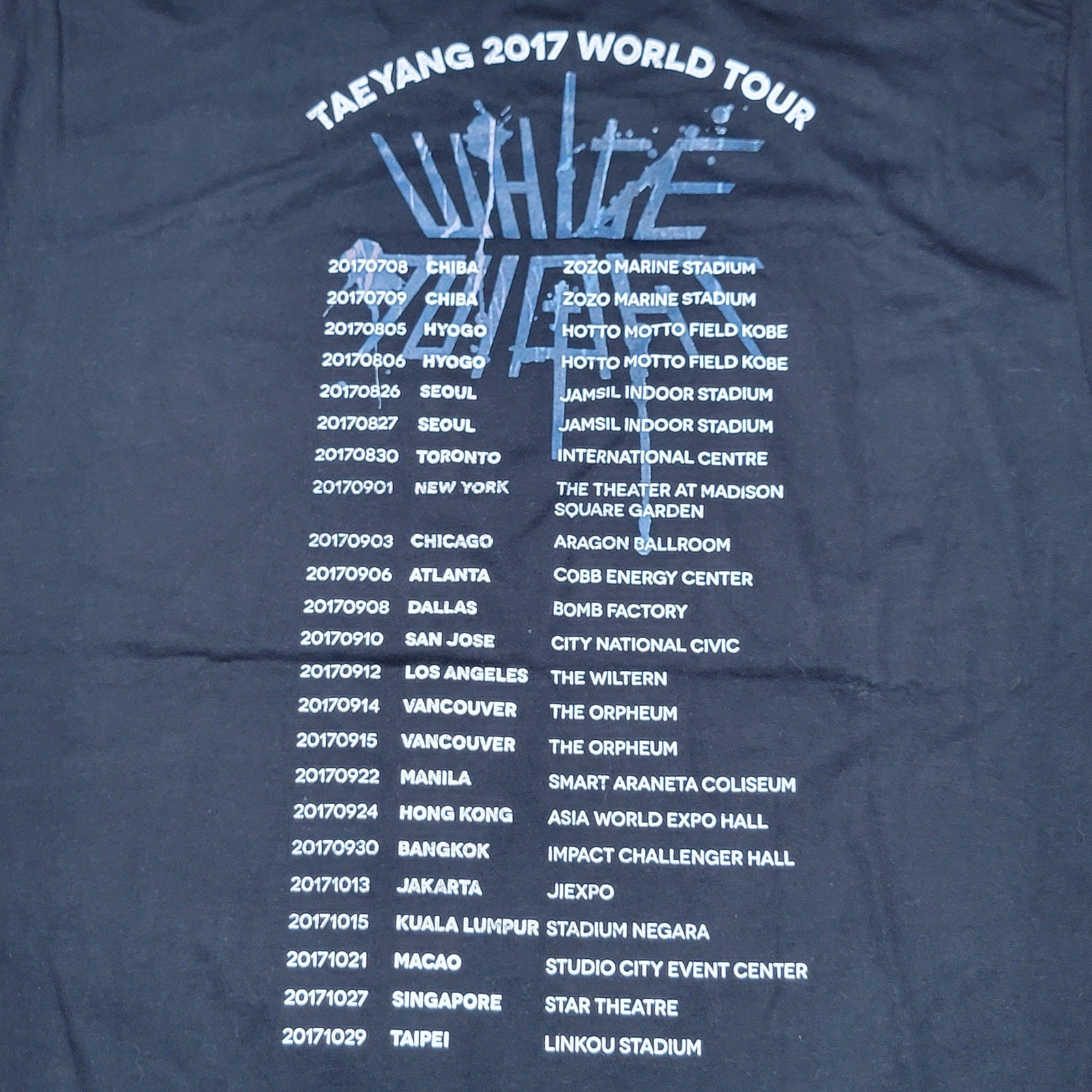 Tae Yang Black Unisex Tee "White Night 2017 World Tour" - Size XL