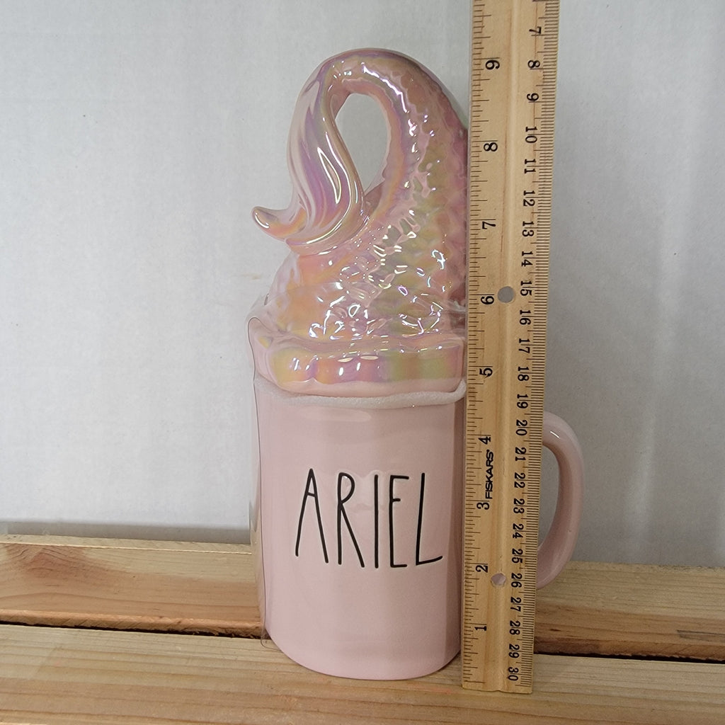 Rae Dunn x Disney Little Mermaid Pink Iridescent Mug w/ Tail Topper Lid - NEW