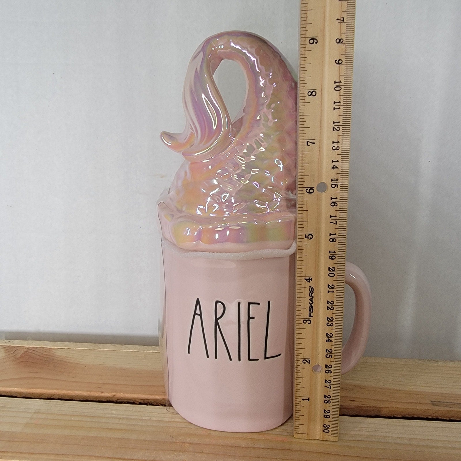 Rae Dunn x Disney Little Mermaid Pink Iridescent Mug w/ Tail Topper Lid - NEW