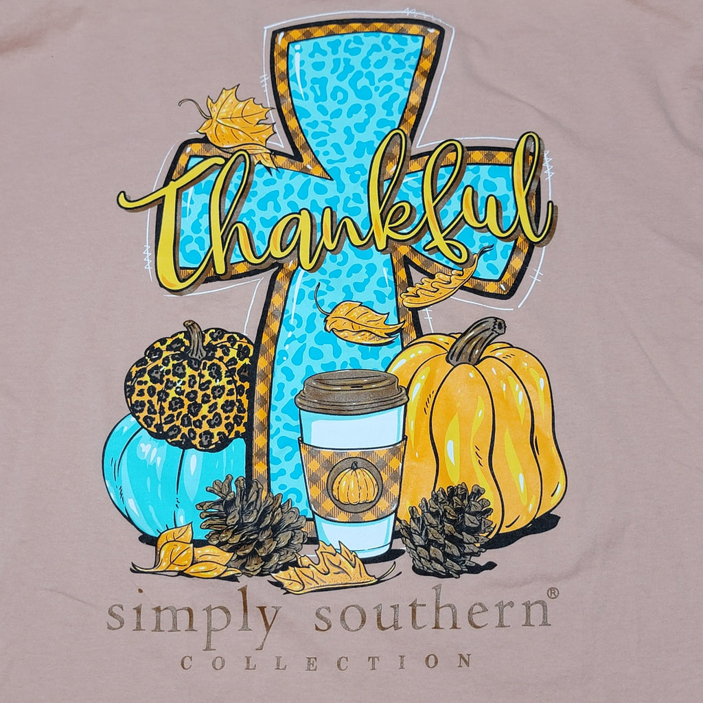 Simply Southern LS Peach Tee "Thankful-Grateful-Blessed" - Size Large
