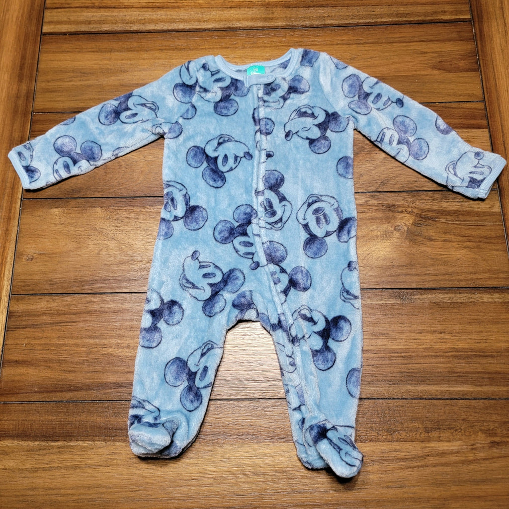 Disney Baby Infant Blue Sherpa Footed Coverall Mickey Heads - Size 6/9M