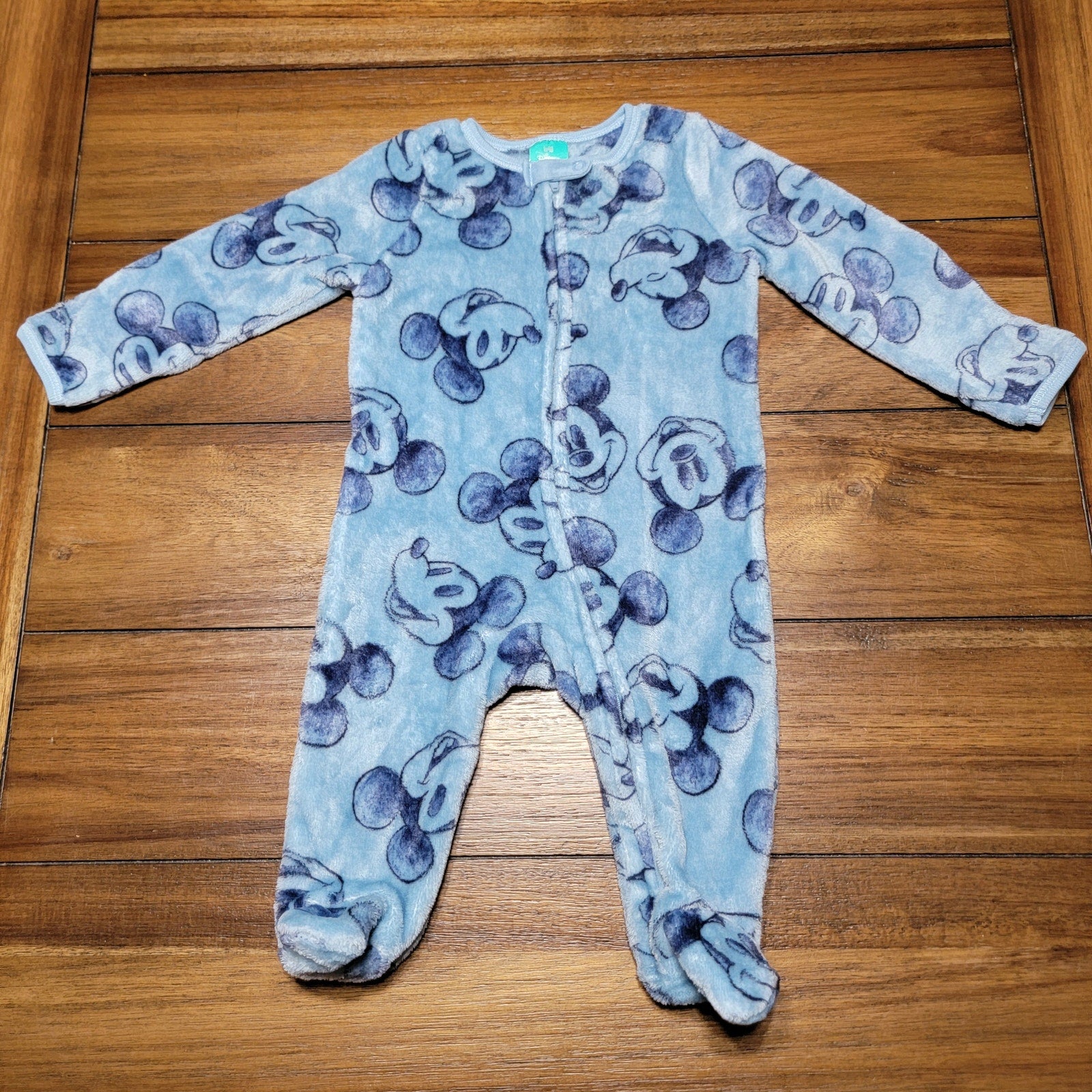 Disney Baby Infant Blue Sherpa Footed Coverall Mickey Heads - Size 6/9M