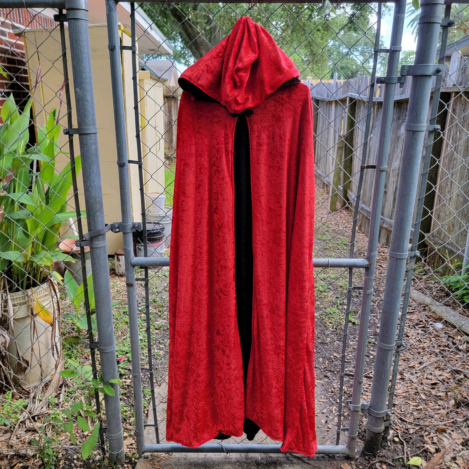 Unbranded Red / Black Reversable Velvet Hooded Long Cloak