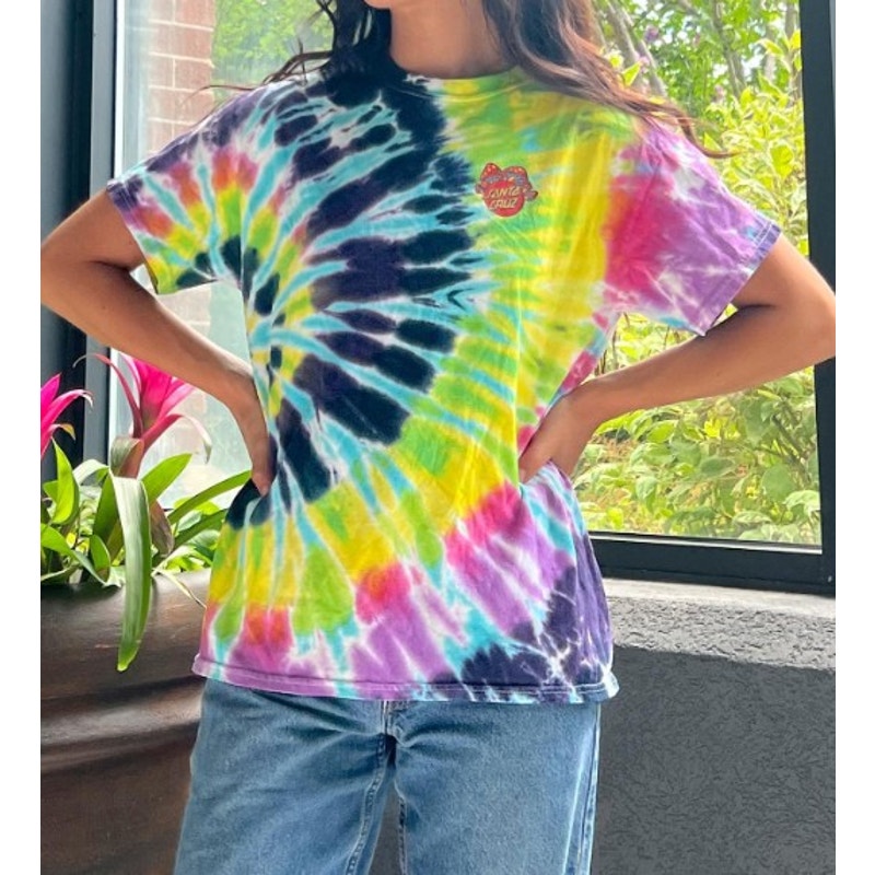 Santa Cruz Rainbow Tie-Dye Tee w/ Mushroom Logo - Size Small
