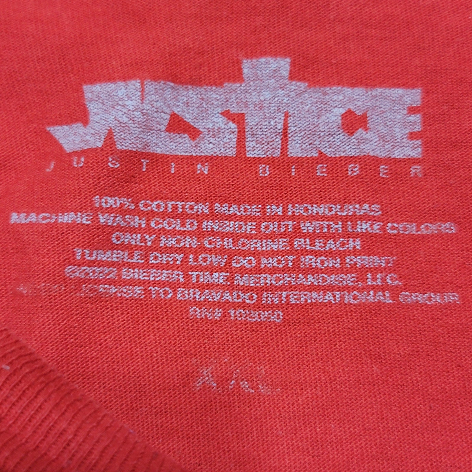 Justin Bieber Justice World Tour Red Unisex Tee "Bad A$$ B*tch" - Size XL