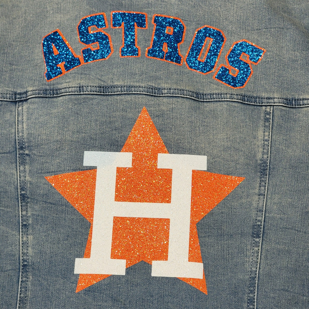 Custom Made Houston Astros Denim Jacket "Alvarez 44" Glitter - Size XXL NWT