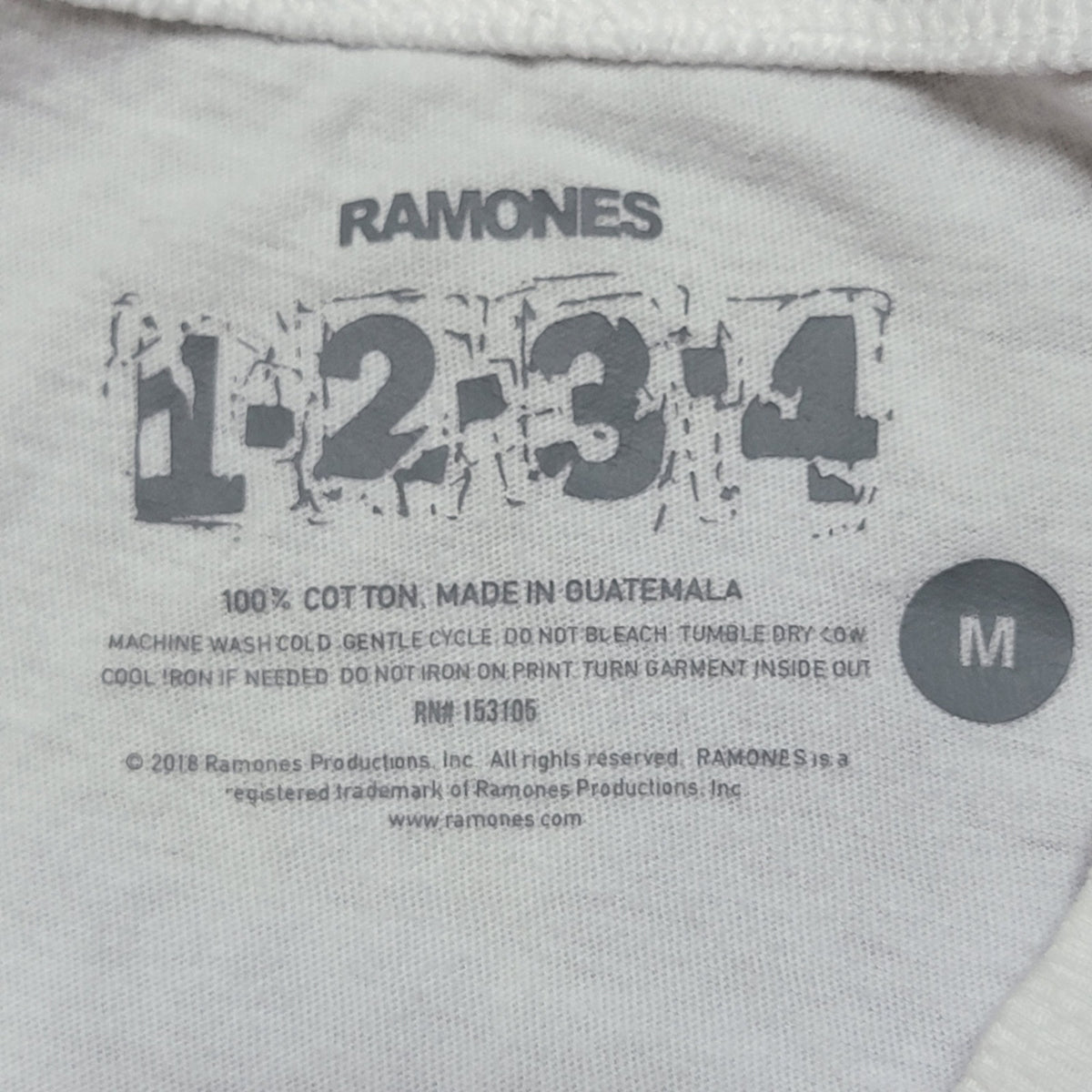 Ramones White Unisex Tee "Hey Ho Let's Go" - Size Medium