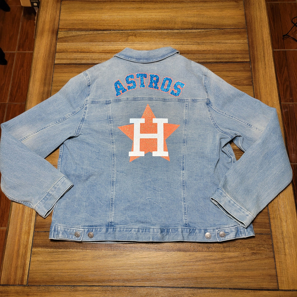 Custom Made Houston Astros Denim Jacket "Alvarez 44" Glitter - Size XXL NWT