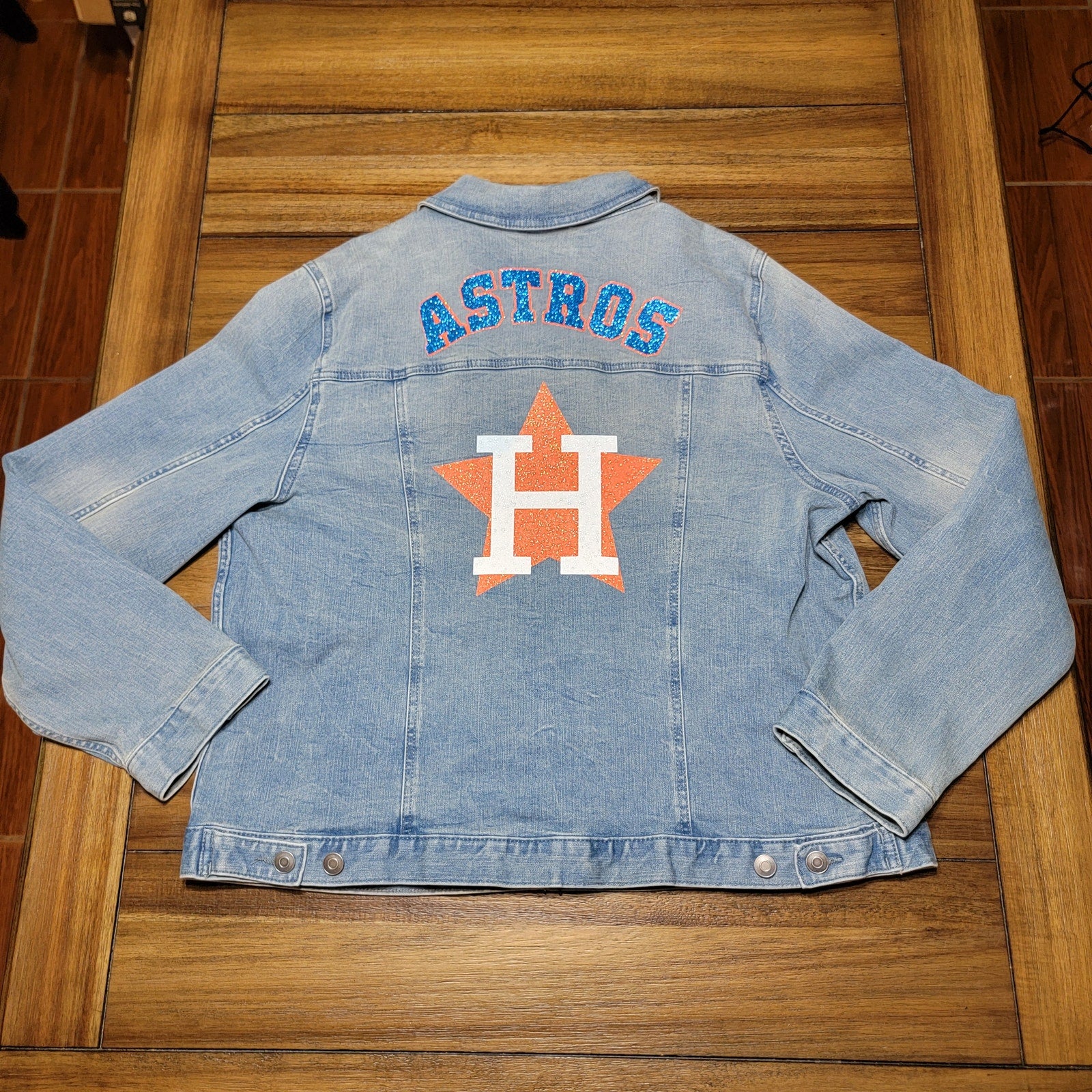 Custom Made Houston Astros Denim Jacket "Alvarez 44" Glitter - Size XXL NWT