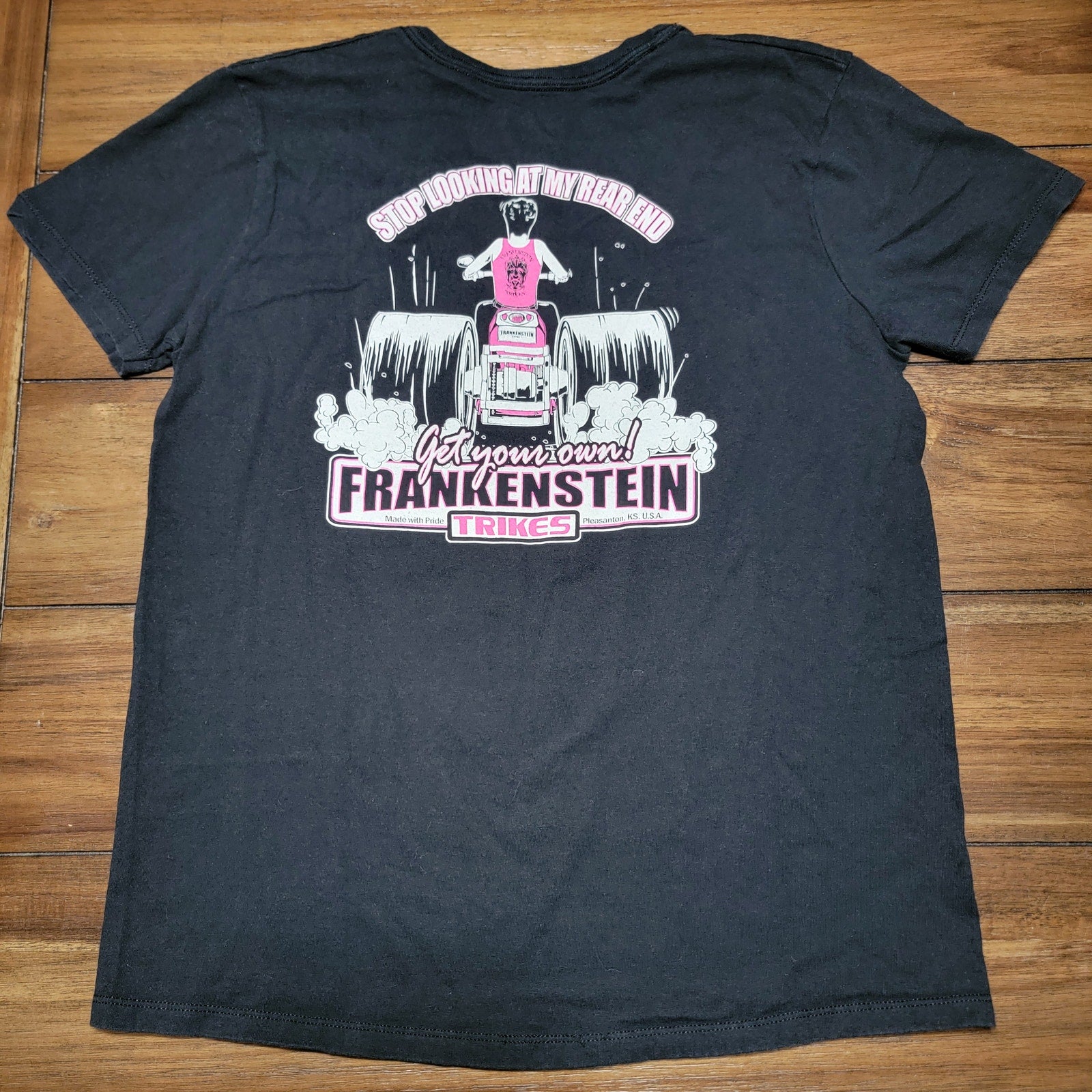 Frankenstein Trikes Black Tee "Stop Looking At My Rear End" - Size Medium