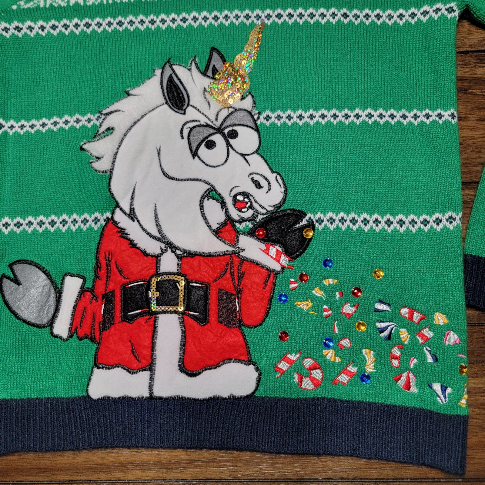 Jolly Sweaters Glitzy Unicorn Ugly Sweater w/ Sequin & Jewels - Size Medium