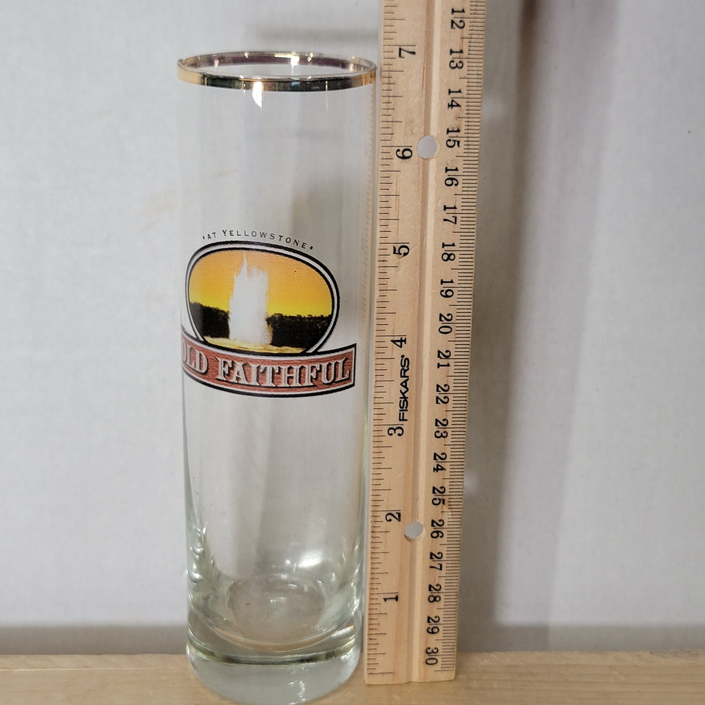 Yellowstone Old Faithful Tall Glass w/ Gold Rim