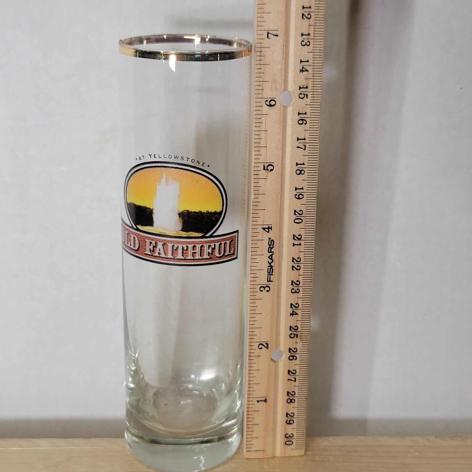 Yellowstone Old Faithful Tall Glass w/ Gold Rim