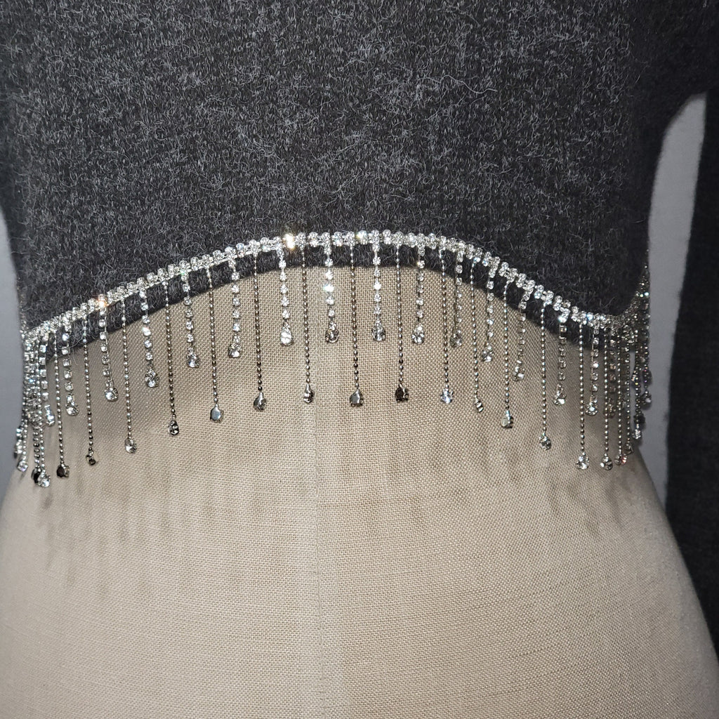 Zara LS Dark Grey Crop Sweater w/ Faux Diamond Hem - Size Medium