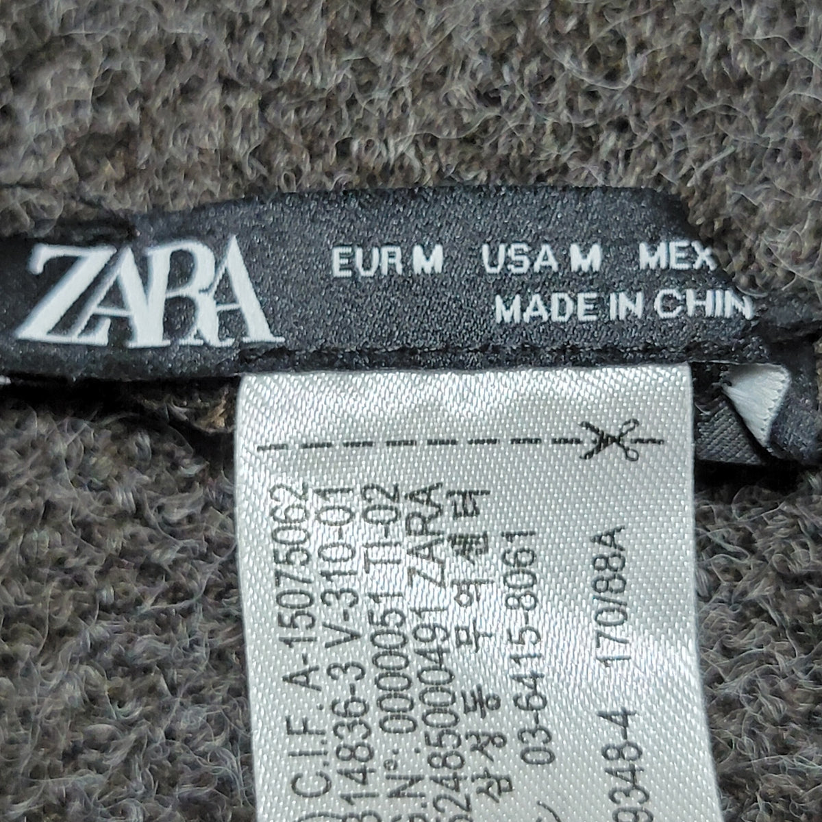 Zara LS Dark Grey Crop Sweater w/ Faux Diamond Hem - Size Medium
