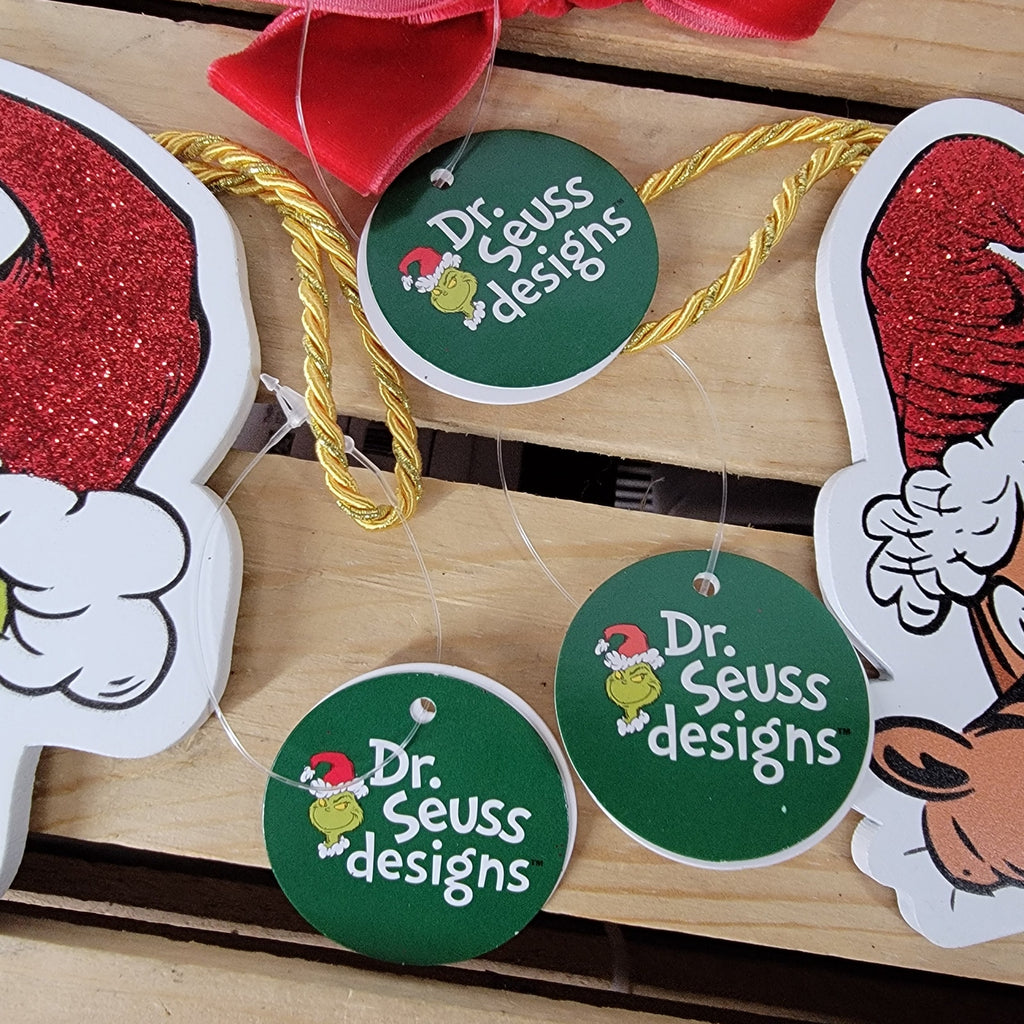 Set of 3 Dr. Seuss Red Glitter Wooden Signs: Who-ville, Grinch and Dog - NEW