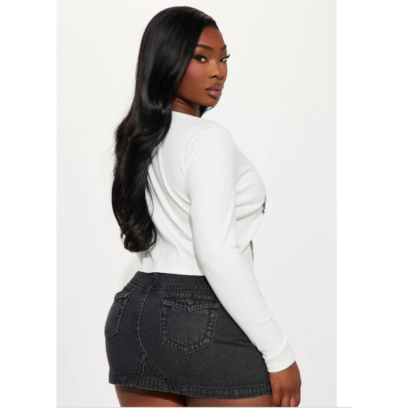 Fashion Nova LS Ribbed Tee Front Hook Closure "Motor City" - Junior Medium