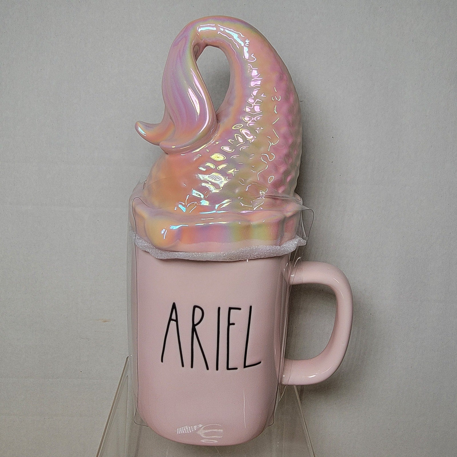 Rae Dunn x Disney Little Mermaid Pink Iridescent Mug w/ Tail Topper Lid - NEW