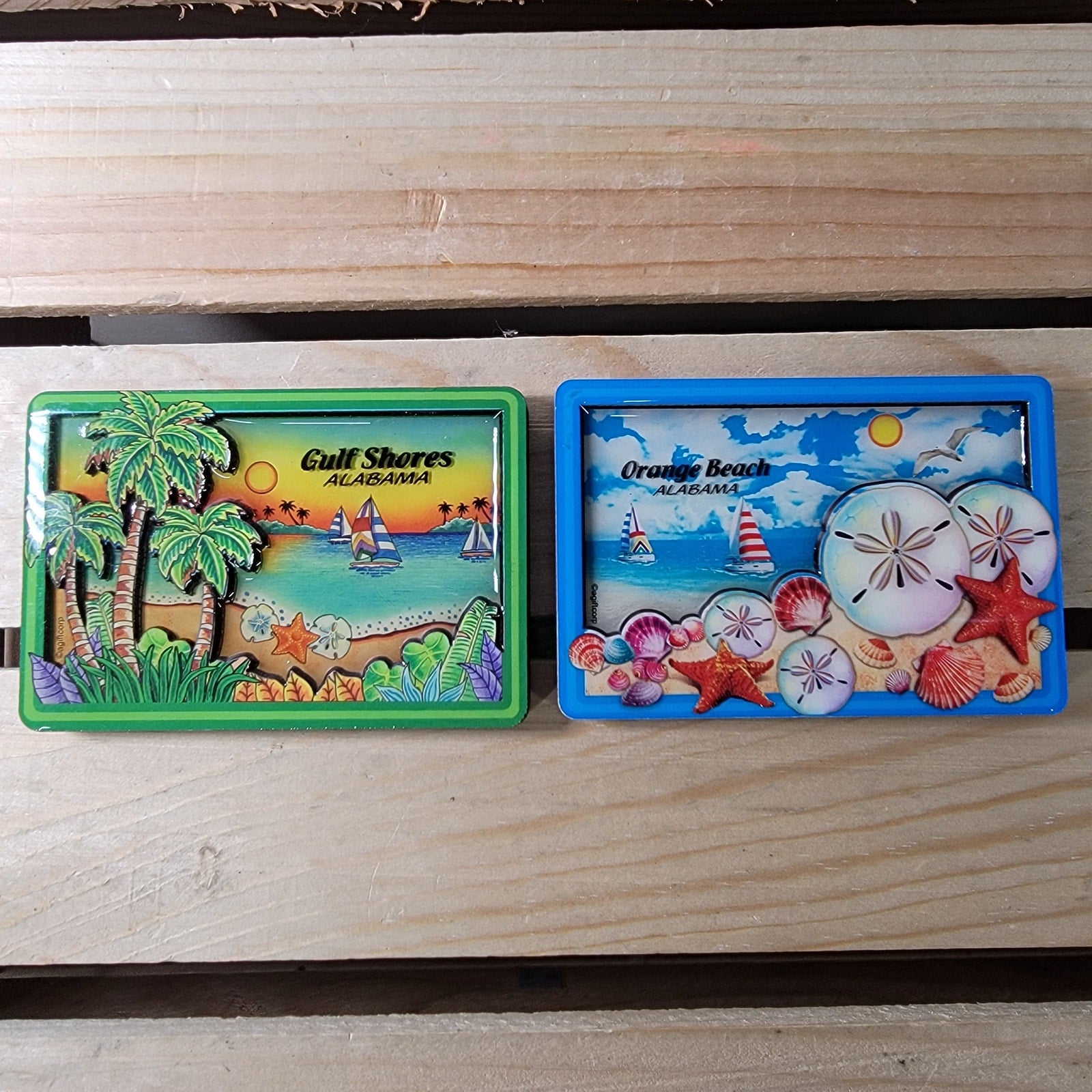 Set of 2 Alabama 2-Layer Magnets: Gulf Shores & Orange Beach - NEW
