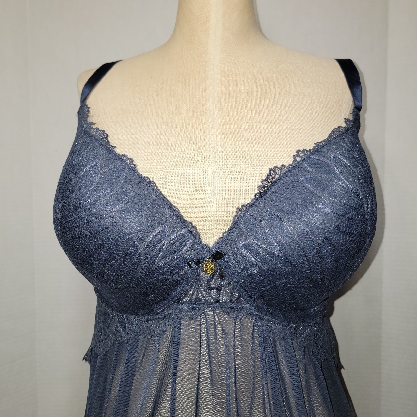 Daisy Fuentes Dark Navy Lace Sheer Babydoll Lingerie - Size 2X