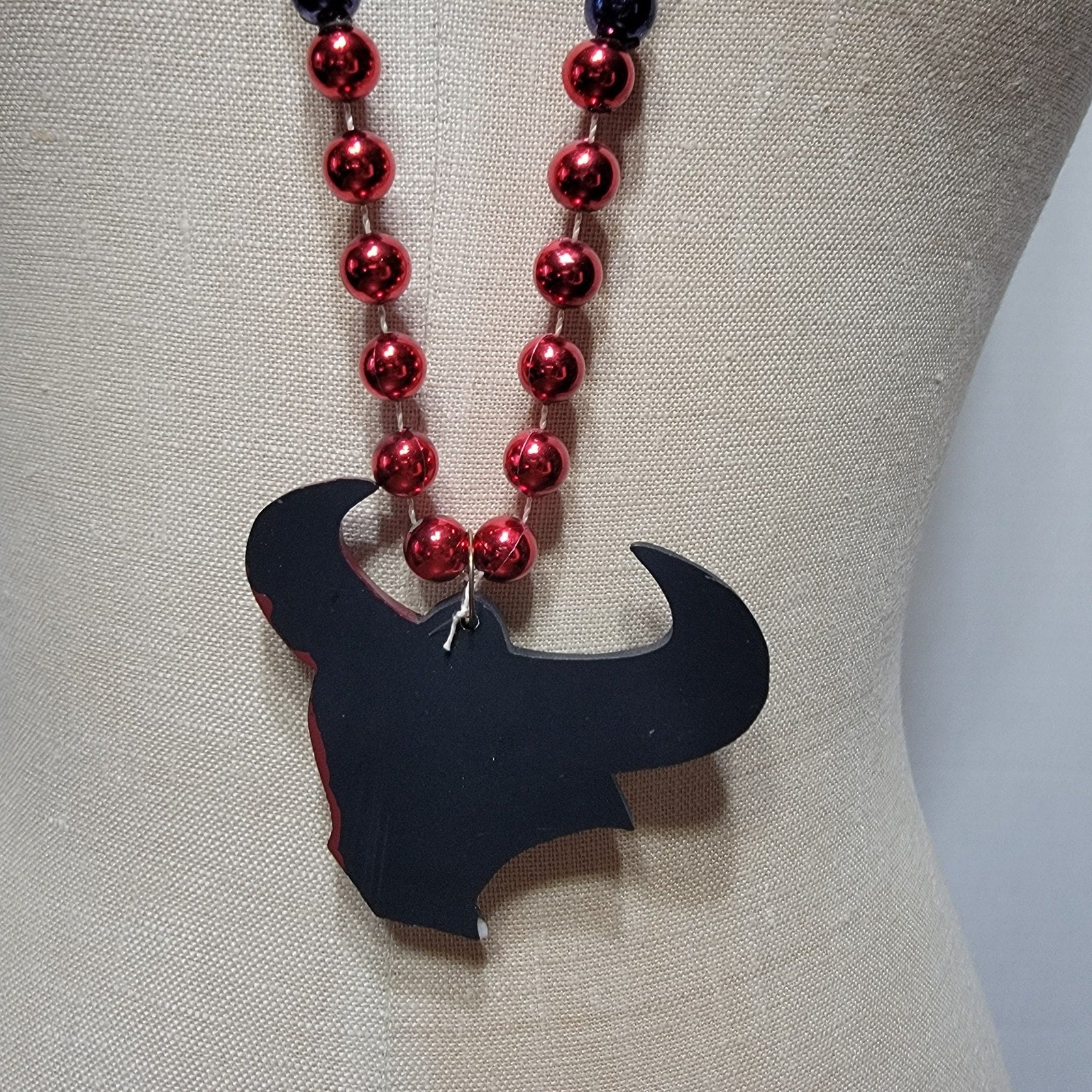 Houston Texans Toro Red & Blue Bead Necklace