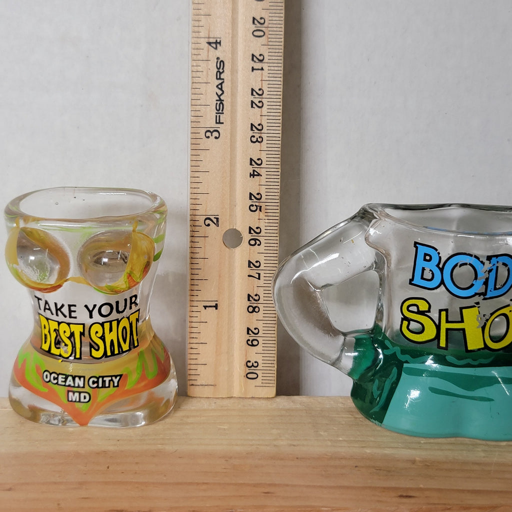Set of 2 Ocean City MD Shot Glasses: Male / Female Beach Bodies