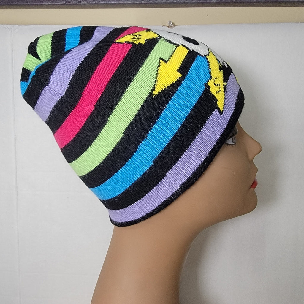 Multi-Color Stripe Knit Beanie w/ XIII Skull and Chaos Star Symbol