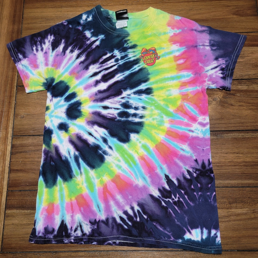 Santa Cruz Rainbow Tie-Dye Tee w/ Mushroom Logo - Size Small